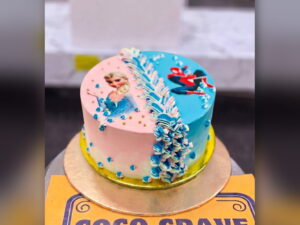 Half Frozen Half Car Sibling Cake in Lahore