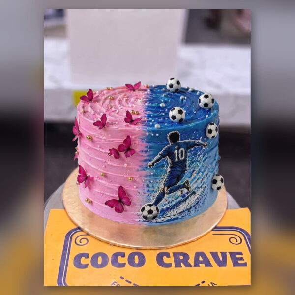 Half Pink Half Football Cake in Lahore — delivered in Lake City, Lahore