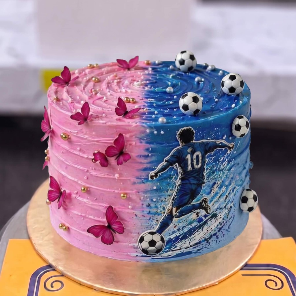 Half Pink Half Football Cake in Lahore Half Pink Half Football Cake by CocoCrave.pk in Lahore