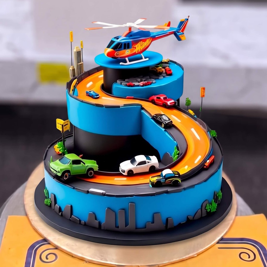 Helicopter and Car Track Cake in Lahore Helicopter and Car Track Cake by CocoCrave.pk in Lahore
