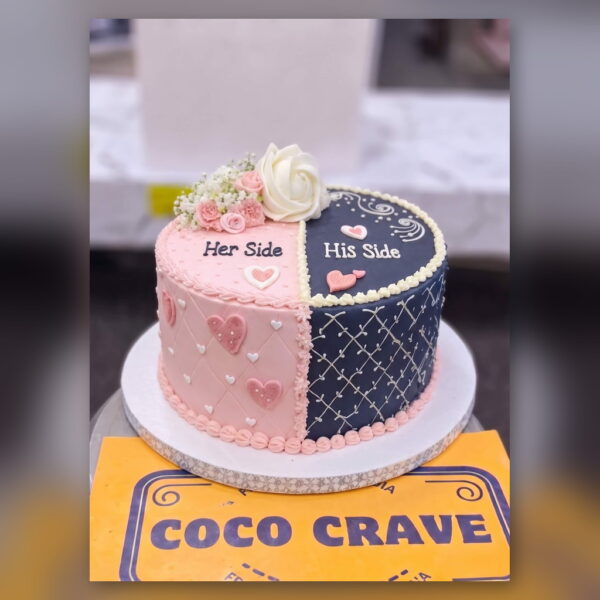 Her Side His Side Anniversary Cake in Lahore — delivered in Sabzazar, Lahore