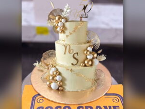 Ivory and Gold 50 Years Anniversary Cake in Lahore