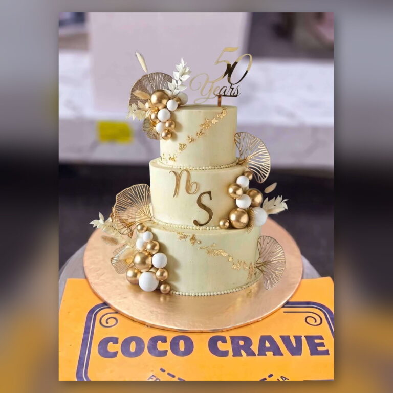 Ivory and Gold 50 Years Anniversary Cake in Lahore