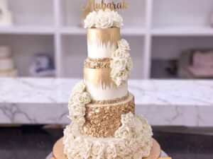 Ivory and Gold Baroque Four Tier Nikkah Cake in Lahore