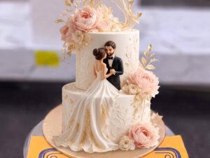Ivory Bride and Groom Two Tier Walima Cake in Lahore