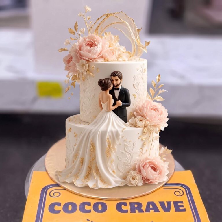 Ivory Bride and Groom Two Tier Walima Cake in Lahore