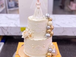 Ivory Bride Figurine Gold Pearl Cake in Lahore