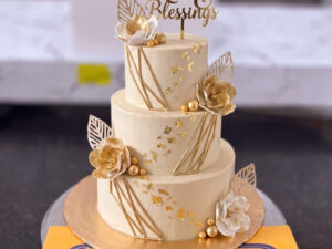 Ivory Gold Butterfly Three Tier Cake in Lahore