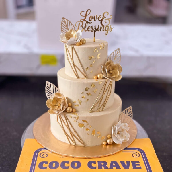 Ivory Gold Butterfly Three Tier Cake in Lahore — delivered in Lahore