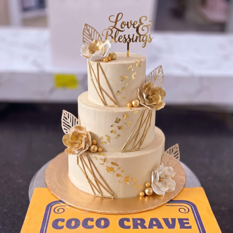 Ivory Gold Butterfly Three Tier Cake in Lahore