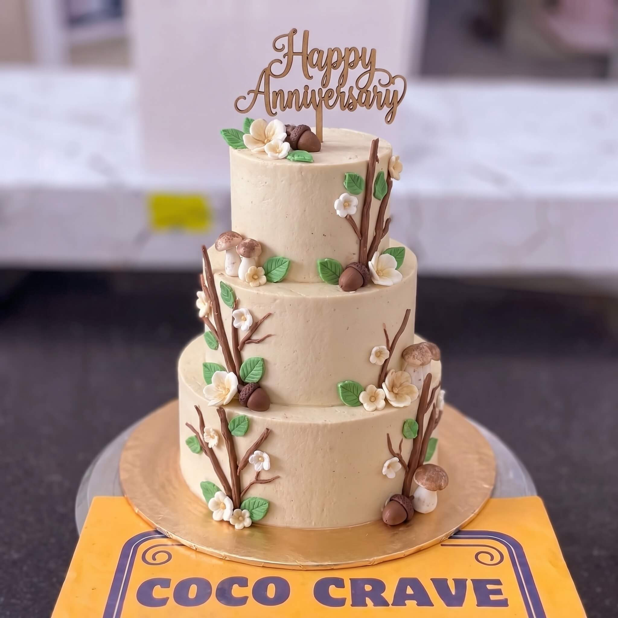 Ivory Green Floral Three Tier Anniversary Cake in Lahore Ivory Green Floral Three Tier Anniversary Cake in Lahore — CocoCrave Lahore