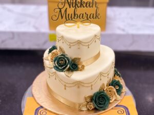 Ivory Heart Emerald Rose Two Tier Nikkah Cake in Lahore