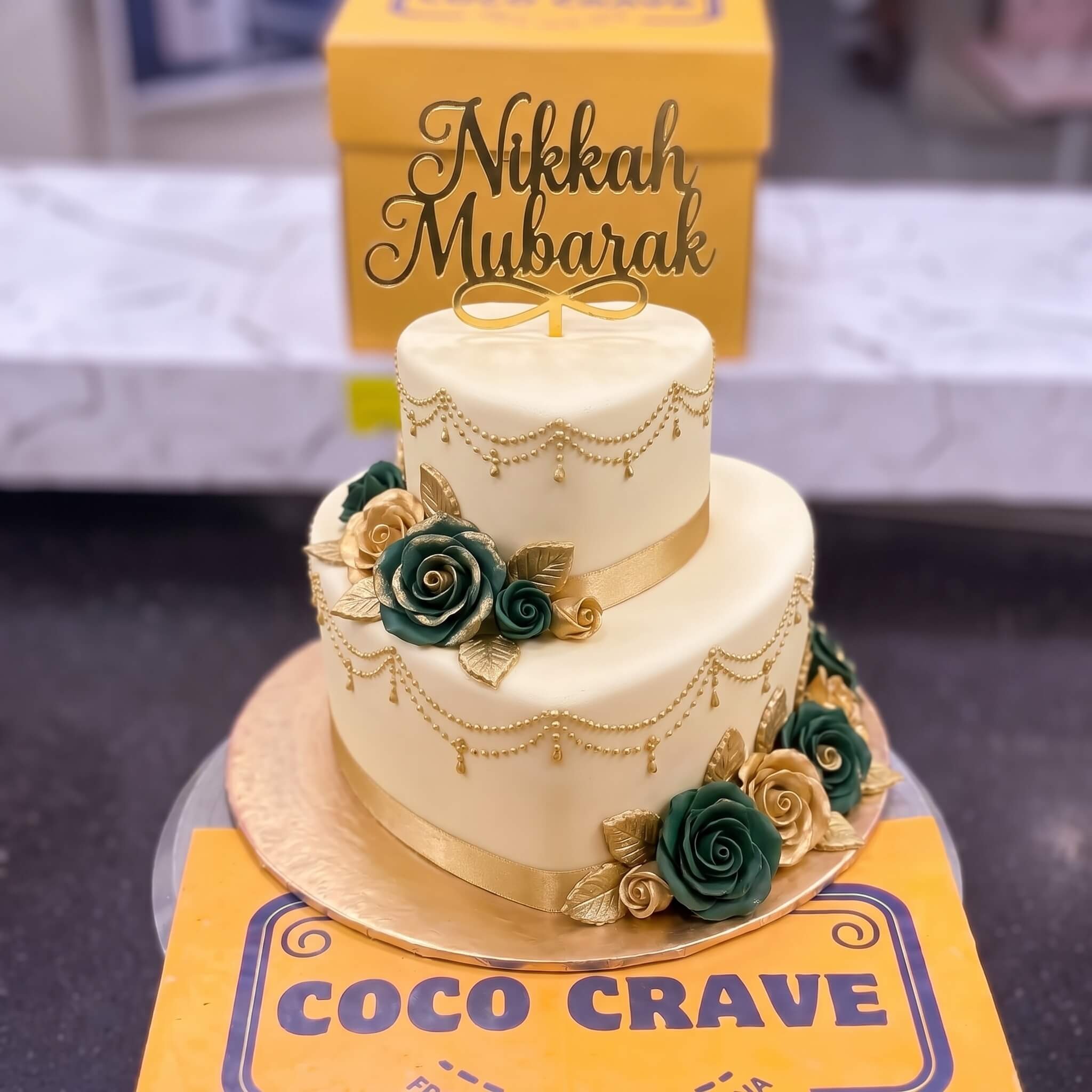 Ivory Heart Emerald Rose Two Tier Nikkah Cake in Lahore Ivory Heart Emerald Rose Two Tier Nikkah Cake in Lahore — CocoCrave Lahore