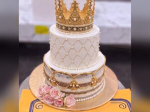 Ivory Lattice Two Tier Crown Cake in Lahore