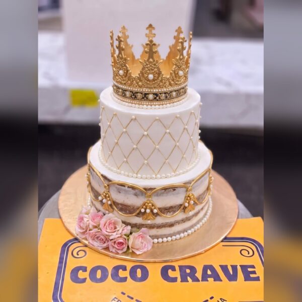 Ivory Lattice Two Tier Crown Cake in Lahore — delivered in Lake City, Lahore