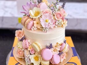 Ivory Pastel Flower Two Tier Cake in Lahore