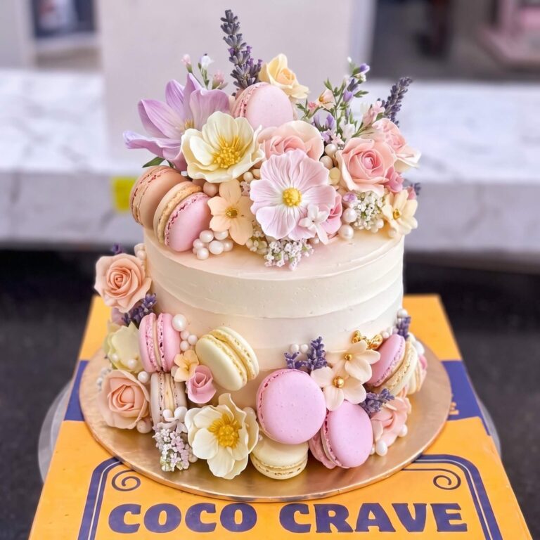 Ivory Pastel Flower Two Tier Cake in Lahore