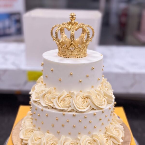 Ivory Rosette Two Tier Crown Cake in Lahore — delivered in Gulberg, Lahore