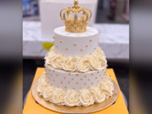 Ivory Rosette Three Tier Crown Cake in Lahore