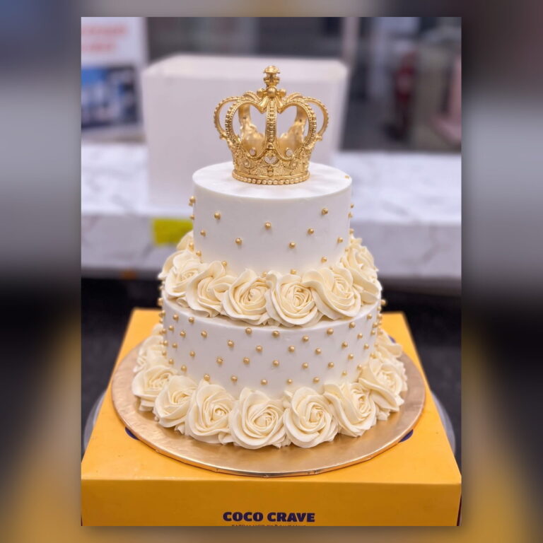 Ivory Rosette Three Tier Crown Cake in Lahore