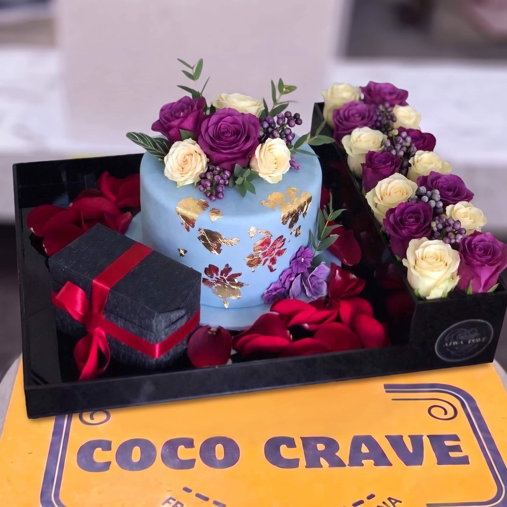 Lilac Floral Cake with Purple Rose Gift Box in Lahore Lilac Floral Cake with Purple Rose Gift Box in Lahore — CocoCrave Lahore