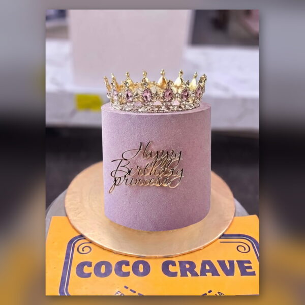 Lilac Velvet Princess Crown Cake in Lahore — delivered in Lahore