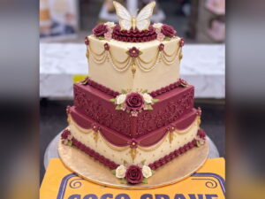 Maroon and Ivory Butterfly Wedding Cake in Lahore