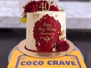 Maroon Gold Ruby Anniversary Cake in Lahore