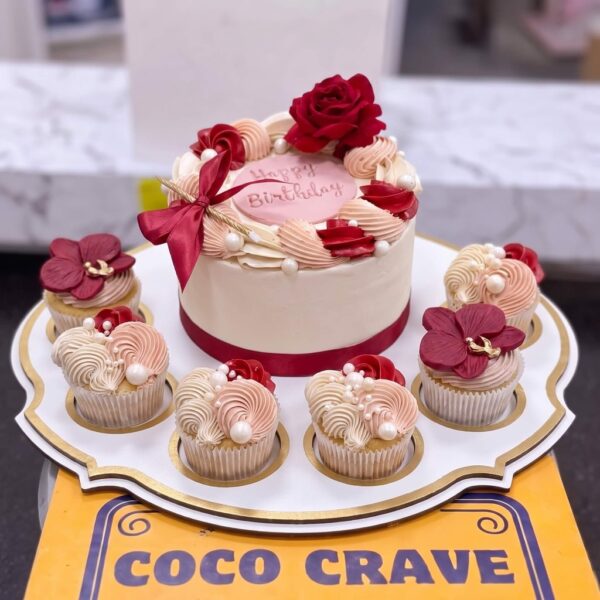 Maroon Rose Cake and Cupcakes Set in Lahore — delivered in Lahore