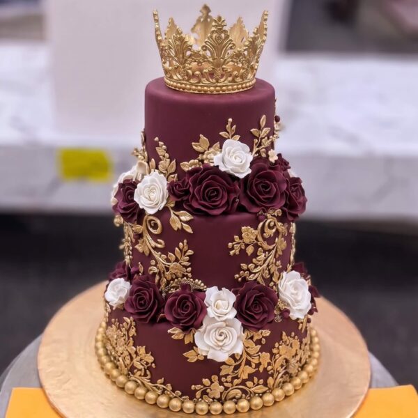 Maroon Rose Two Tier Crown Cake in Lahore — delivered in Lake City, Lahore