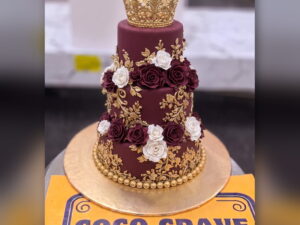Maroon Rose Two Tier Crown Cake in Lahore