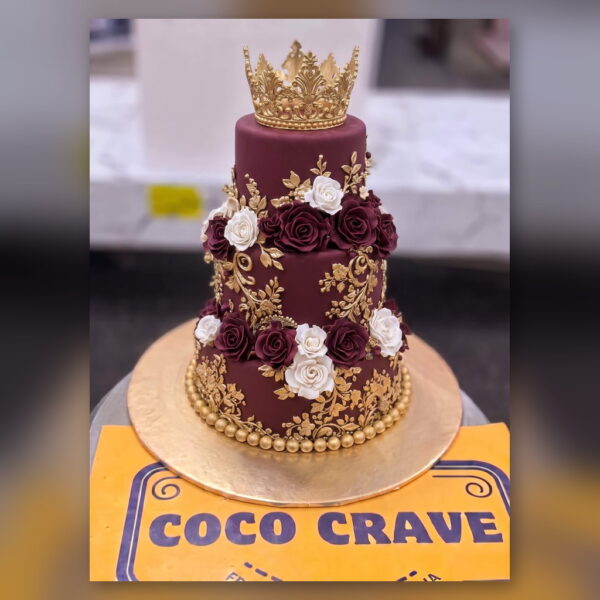 Maroon Rose Two Tier Crown Cake in Lahore — delivered in Lake City, Lahore