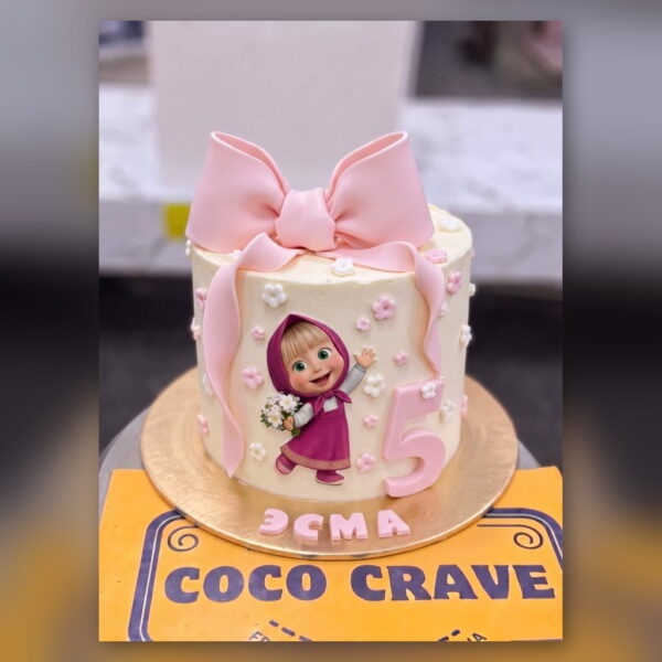 Masha Birthday Cake with Pink Bow in Lahore — delivered in Eme Society, Lahore