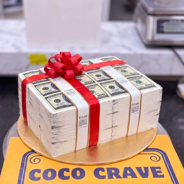 Money Gift Box Cake with Red Ribbon in Lahore