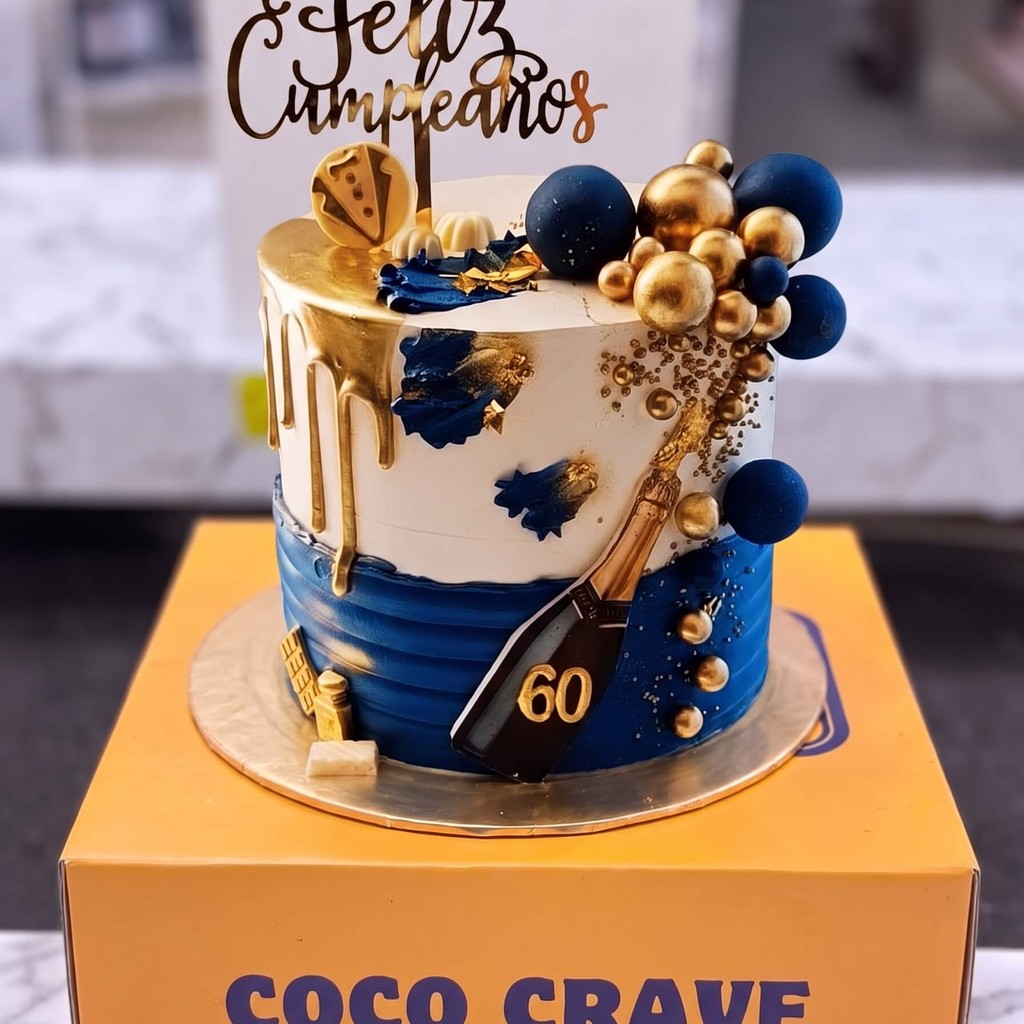 Navy and Gold 60th Birthday Cake in Lahore Navy and Gold 60th Birthday Cake — CocoCrave.pk Lahore