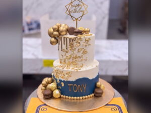 Navy and Gold Birthday Cake in Lahore