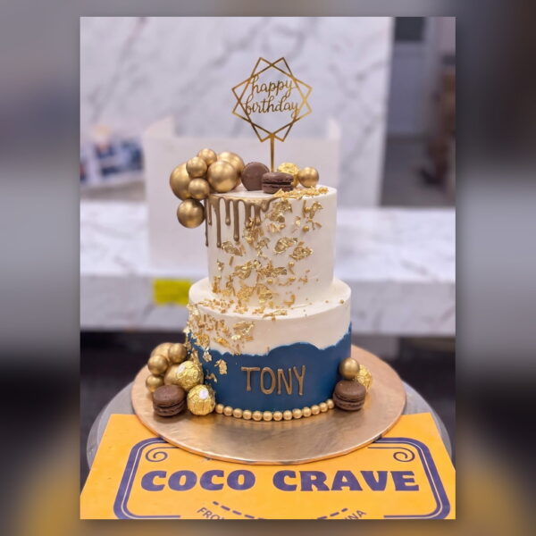 Navy and Gold Birthday Cake in Lahore — delivered in Park View Villas, Lahore