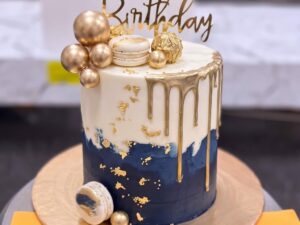 Navy and Gold Drip Cake in Lahore