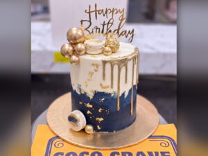 Navy and Gold Drip Cake in Lahore