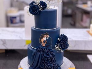 Navy Blue Three Tier Couple Walima Cake in Lahore