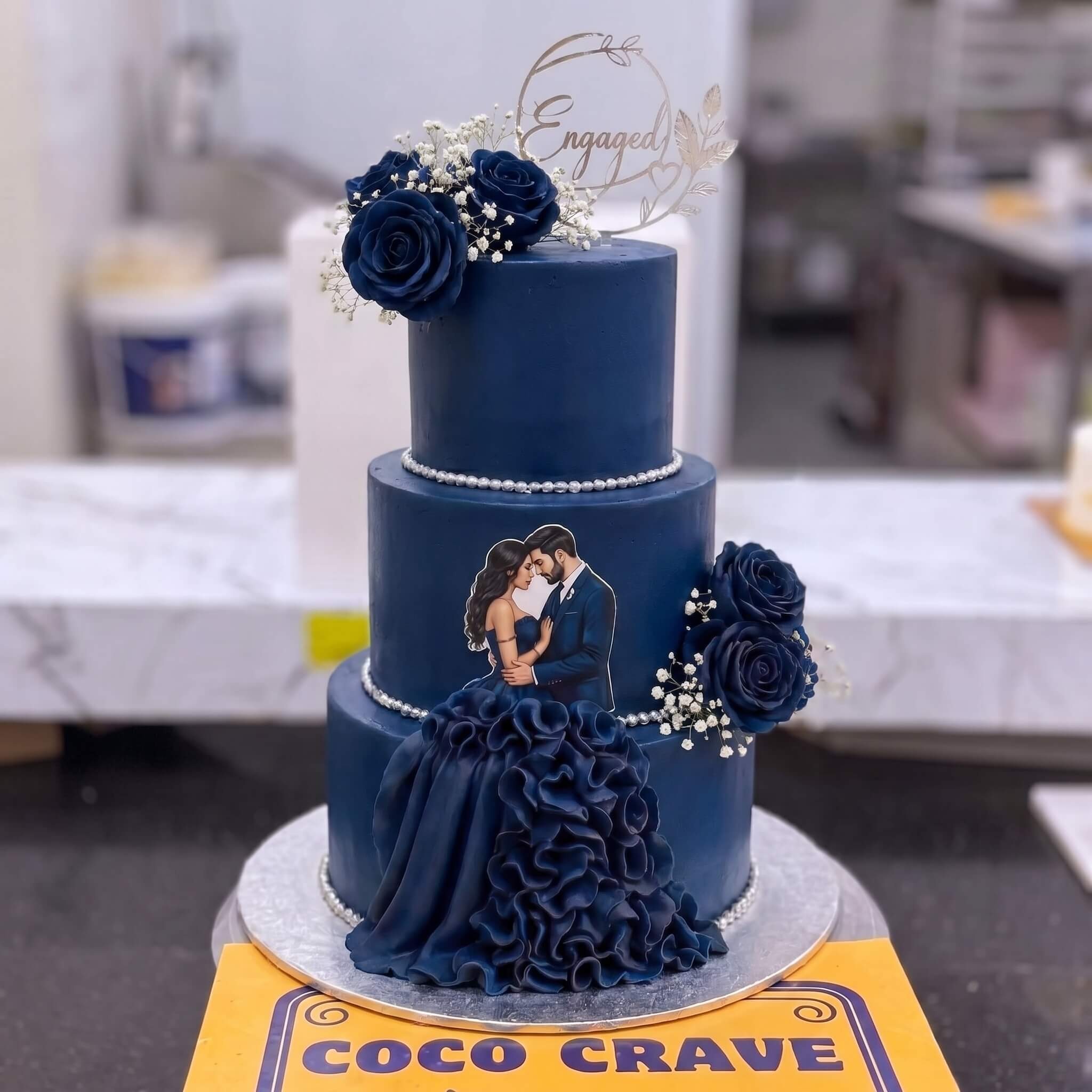 Navy Blue Three Tier Couple Walima Cake in Lahore Navy Blue Three Tier Couple Walima Cake in Lahore — CocoCrave Lahore