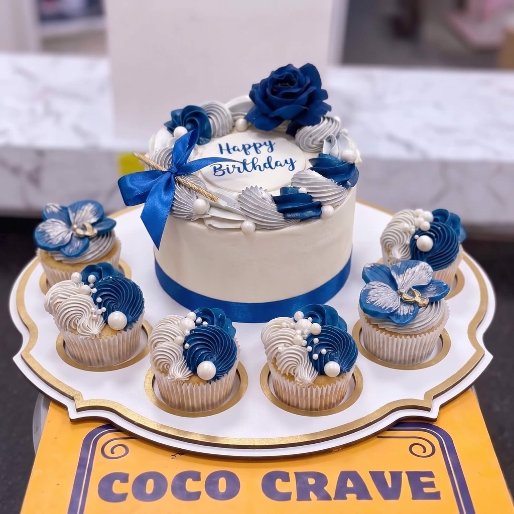 Navy Floral Cake and Blue Cupcakes Gift Set in Lahore Navy Floral Cake and Blue Cupcakes Gift Set in Lahore — CocoCrave Lahore