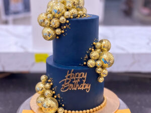 Navy Gold Balloon Birthday Cake in Lahore