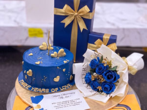Navy Gold Birthday Cake with Gift Boxes in Lahore