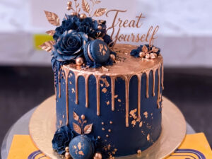 Navy Rose Gold Drip Birthday Cake in Lahore — CocoCrave Lahore
