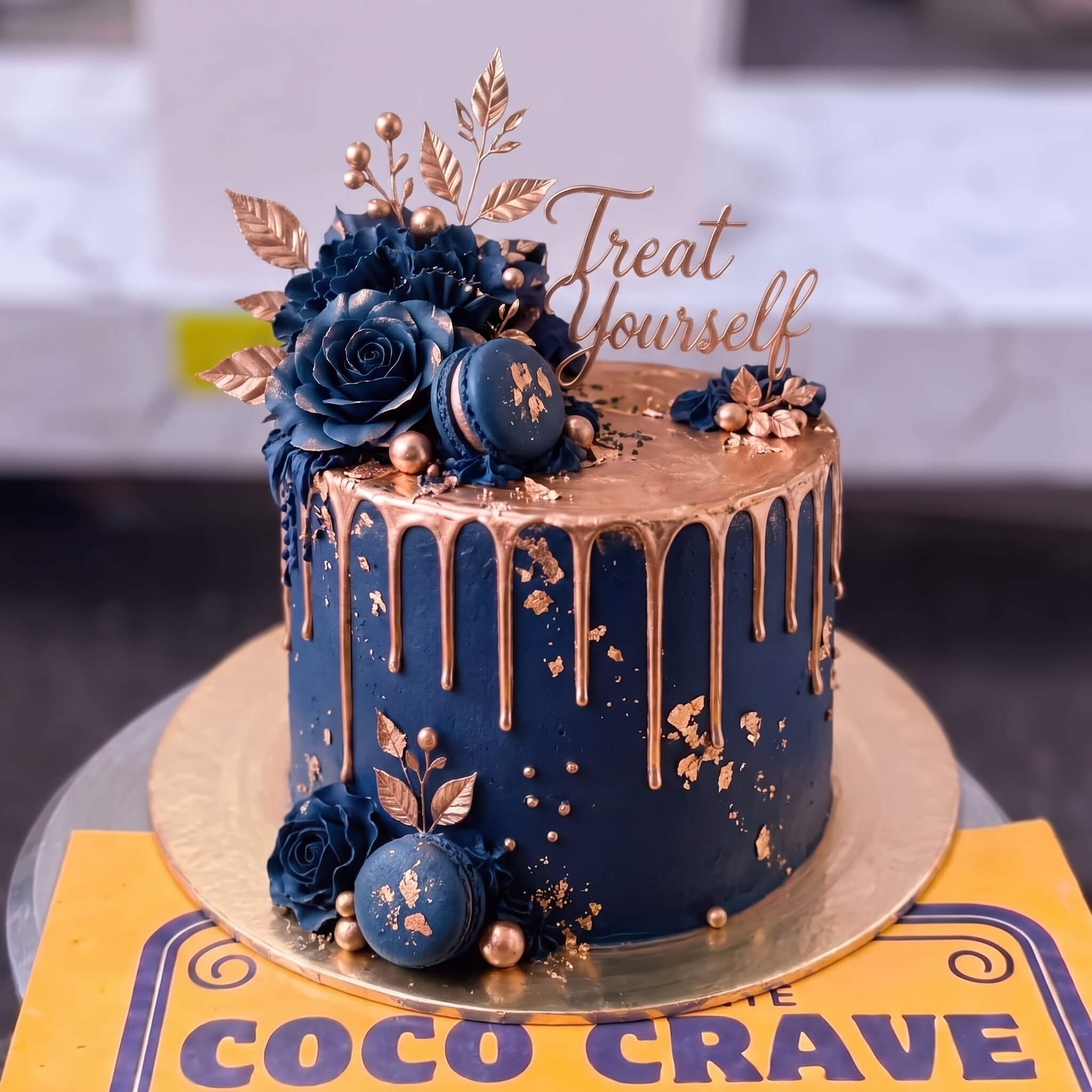 Navy Rose Gold Drip Birthday Cake in Lahore Navy Rose Gold Drip Birthday Cake in Lahore — CocoCrave Lahore