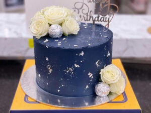 Navy White Rose Birthday Cake in Lahore
