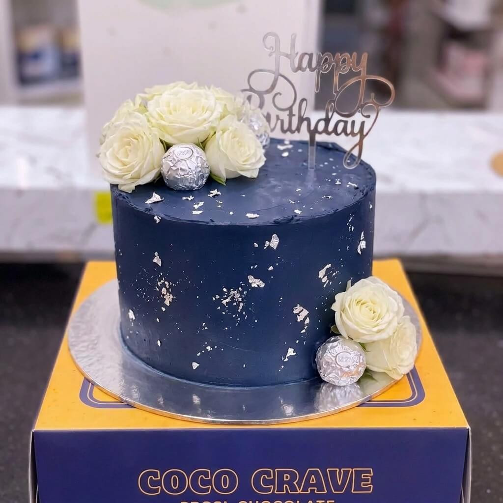 Navy White Rose Birthday Cake in Lahore Navy White Rose Birthday Cake in Lahore — CocoCrave Lahore