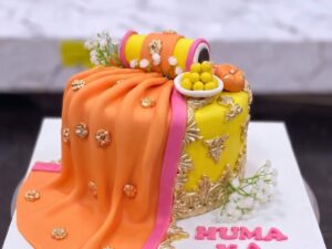 Orange Dupatta Drape Mayoun Cake in Lahore