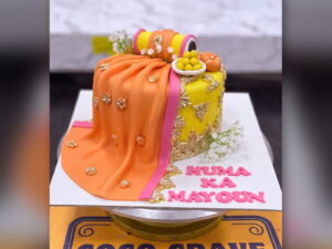Orange Dupatta Drape Mayoun Cake in Lahore